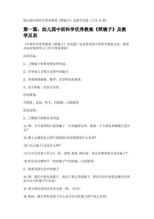 幼儿园中班科学优秀教案《照镜子》及教学反思(大全5篇)