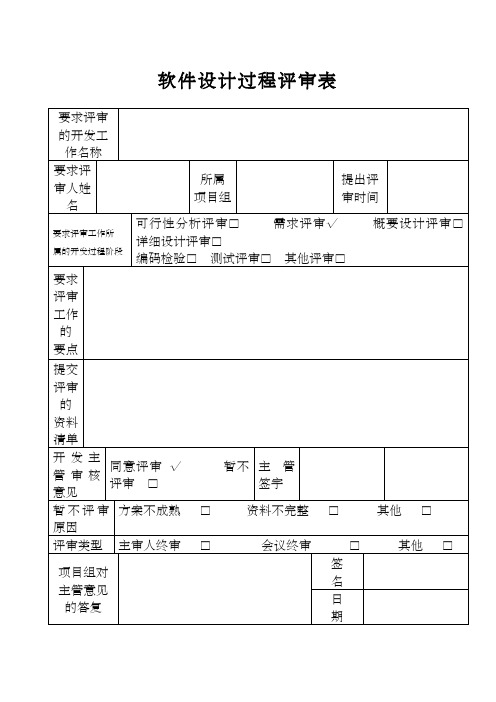 软件设计过程评审表