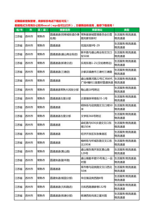 2020新版江苏省苏州市常熟市圆通快递工商企业公司商家名录名单黄页联系方式电话大全53家