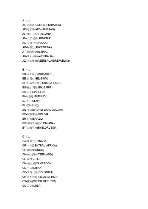 国家名称英文缩写对照表