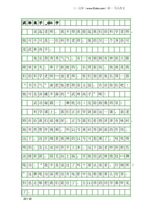 初一写人作文：武林高手_450字