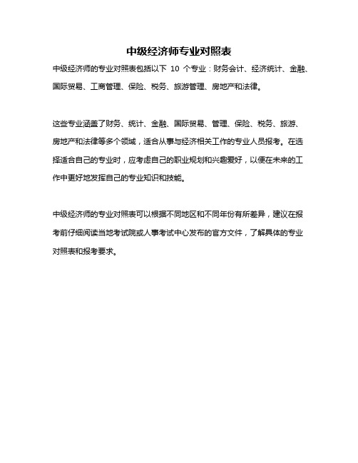 中级经济师专业对照表