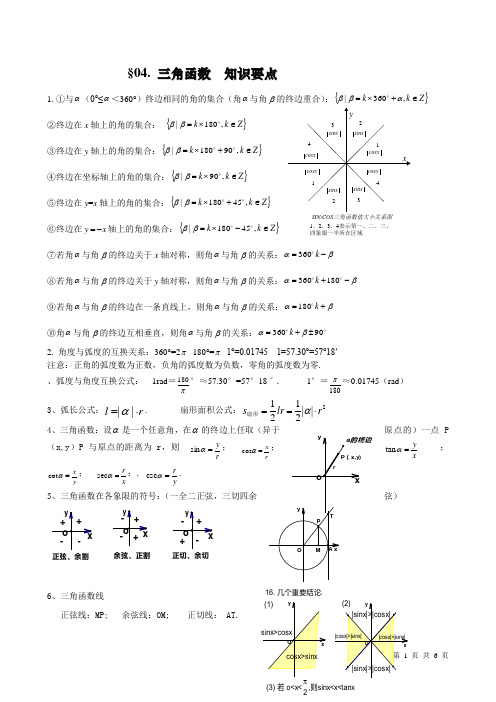 (完整版)三角函数知识点总结