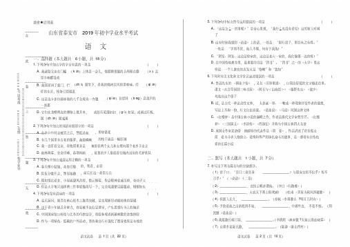 2019年山东省泰安市中考语文试卷及答案解析