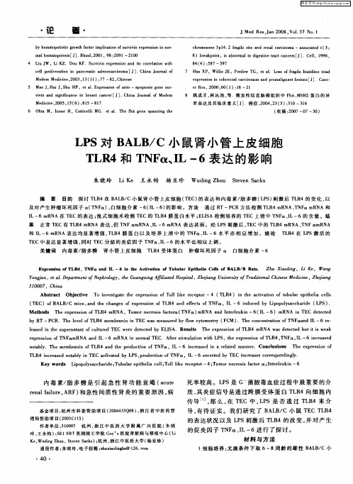 LPS对BALB／C小鼠肾小管上皮细胞TLR4和TNFα、IL-6表达的影响