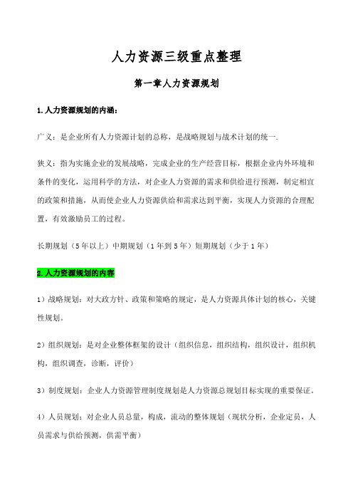 人力资源管理师三级考试重点整理