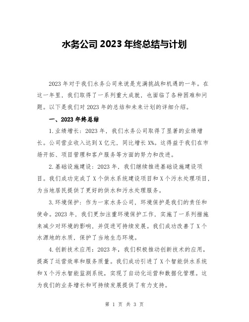 水务公司2023年终总结与计划