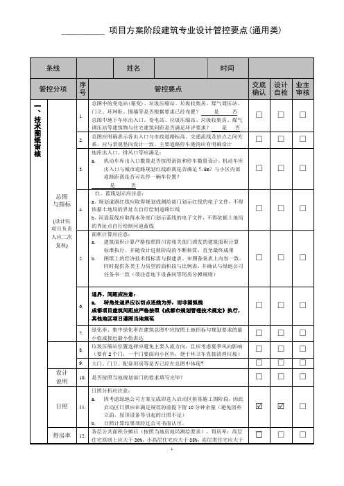 建筑专业设计管控要点—通用类(方案阶段)