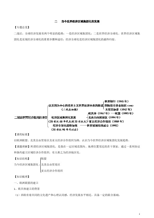 高中历史必修二全册学案：第八单元 世界经济的全球化趋势 二、当今世界经济区域集团化的发展