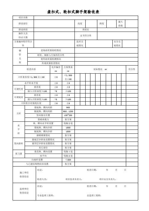 盘扣式、轮扣式脚手架验收表