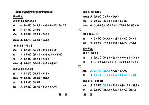 部编版一年级上语文组词