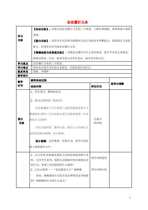 原八年级政治下册 第一单元 第二课 第二框 忠实履行义务教案 新人教版