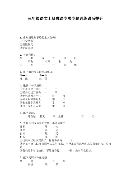 三年级语文上册成语专项专题训练课后提升