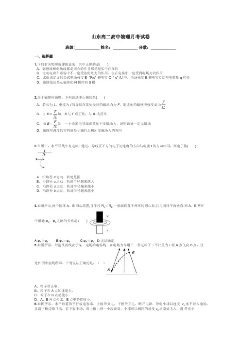 山东高二高中物理月考试卷带答案解析
