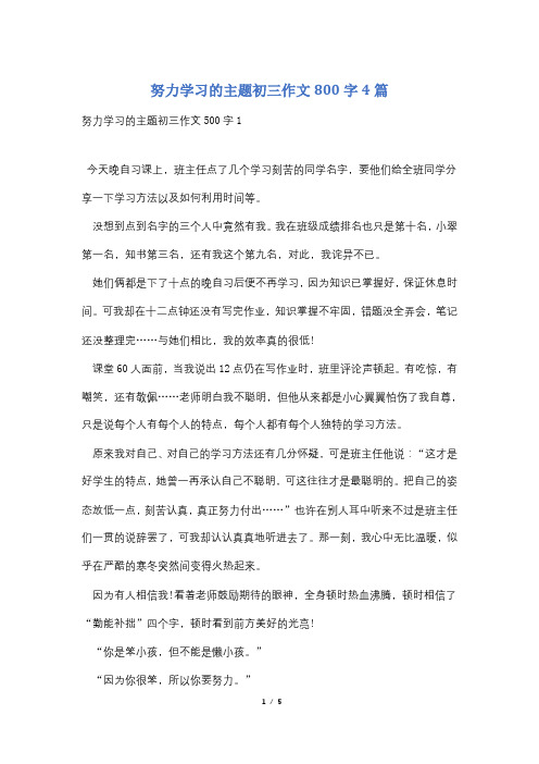 努力学习的主题初三作文800字4篇