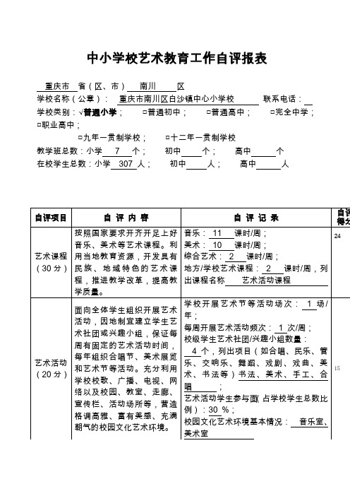 艺术教育工作自评报表