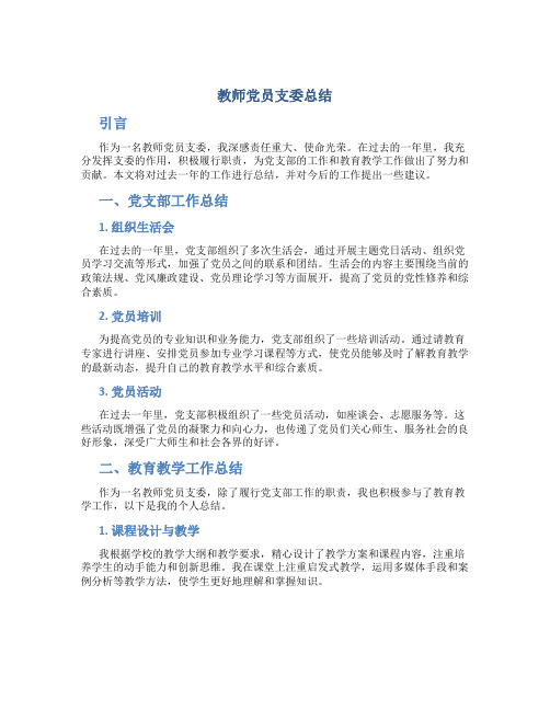 教师党员支委总结