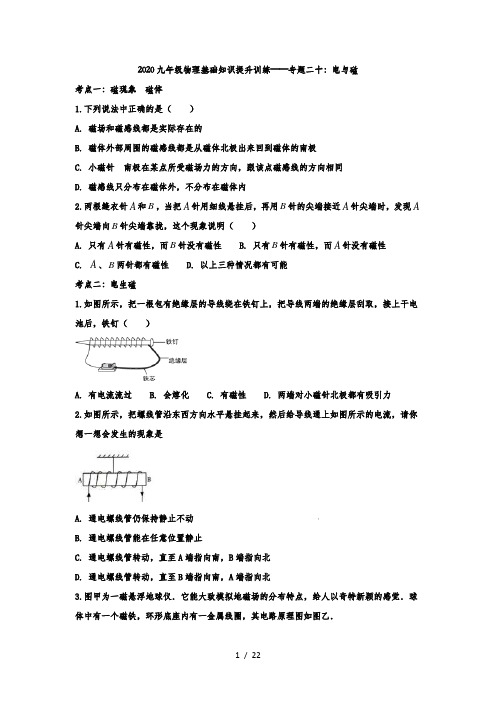 2020九年级物理中考复习基础知识提升训练——专题二十：电与磁