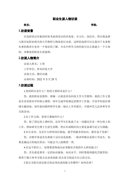 大学教师职业生涯人物访谈