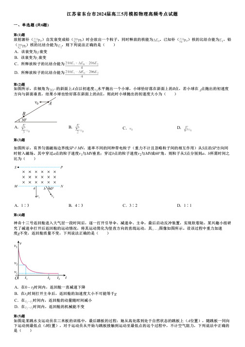 江苏省东台市2024届高三5月模拟物理高频考点试题