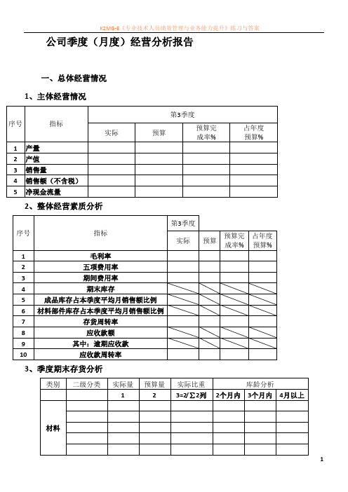 公司季度(月度)经营分析报告