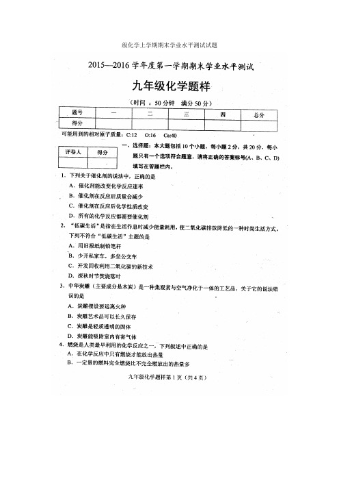 山东省菏泽市定陶县2021届九年级化学上学期期末学业水平测试试题(扫描版)新人教版