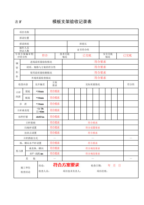 支架验收记录表