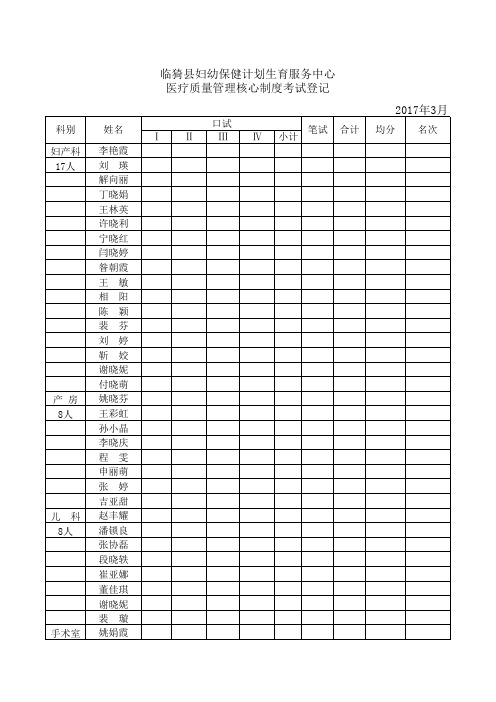 医疗质量与安全核心制度考核