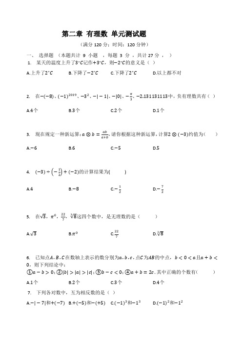 2021年苏科版七年级数学上册第二章 有理数 单元检测题(有答案)