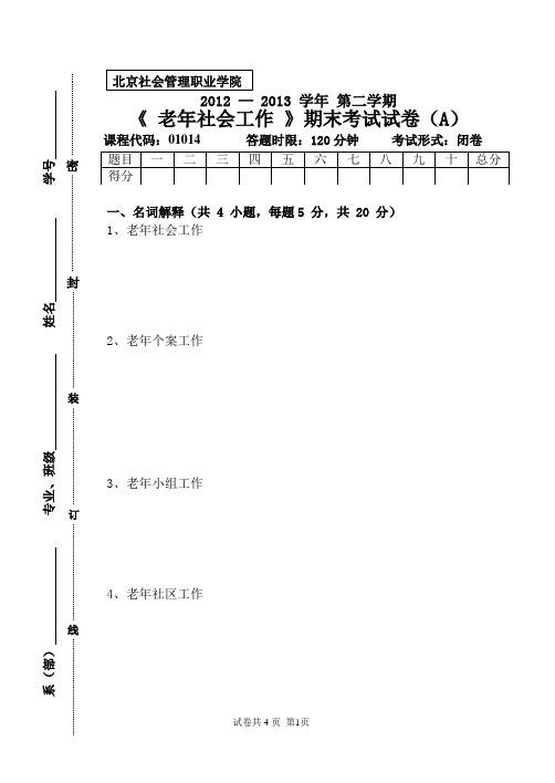 老年社工-试卷2013