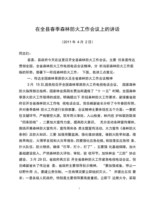 副县长在全县春季森林防火工作会议上的讲话.docx