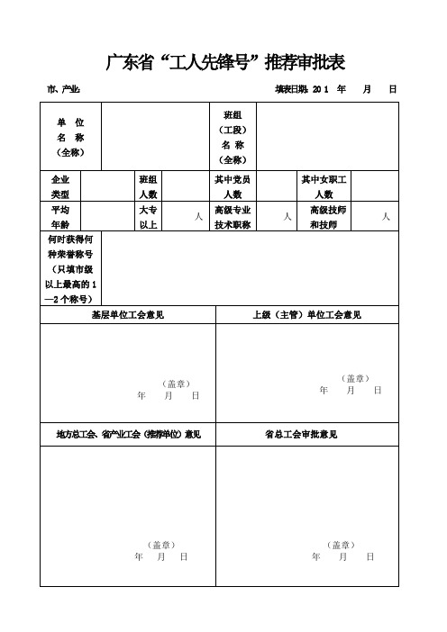 广东省“工人先锋号”推荐审批表.doc