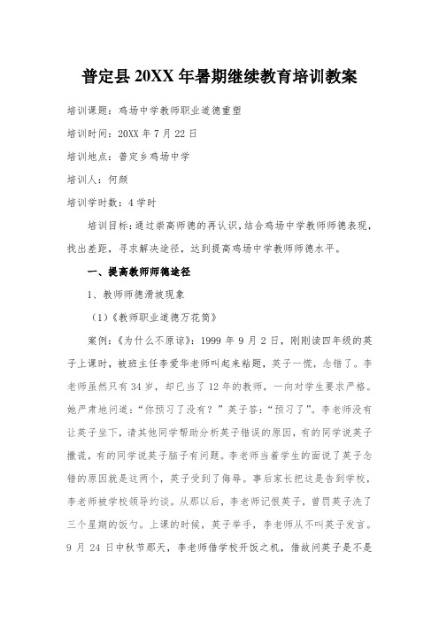 普定县暑期继续教育培训教案