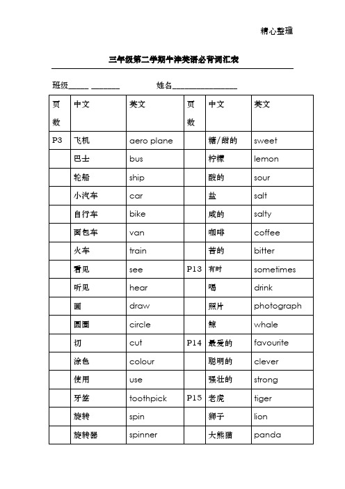 上海新教材三年级下册英语_3B_牛津英语单词表