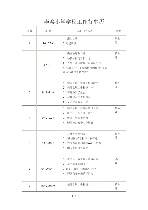 李寨小学学校工作行事历