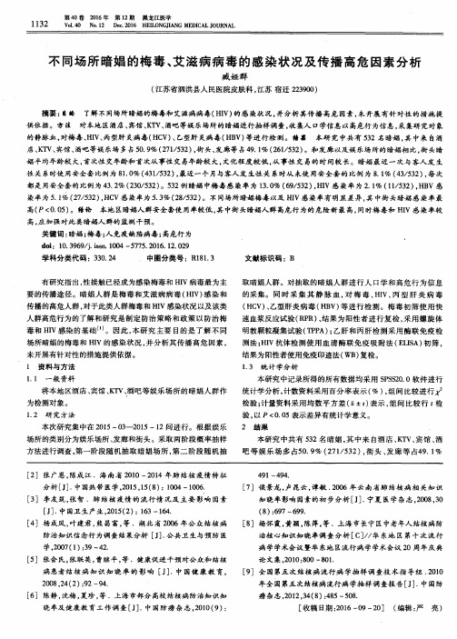 不同场所暗娼的梅毒、艾滋病病毒的感染状况及传播高危因素分析