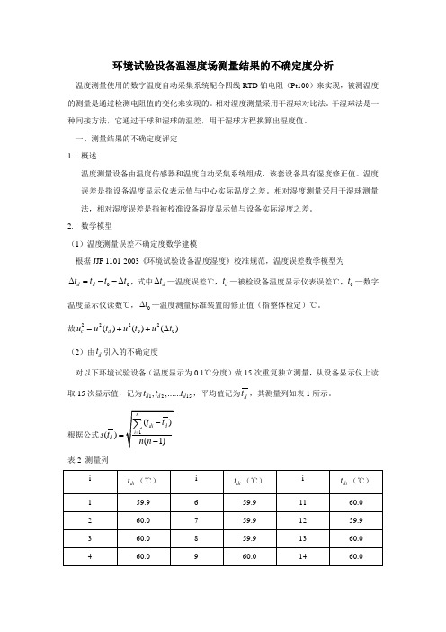环境试验设备温湿度场测量结果的不确定度分析