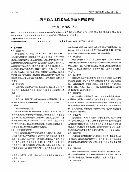 1例年轻女性口腔颌面部毁损伤的护理