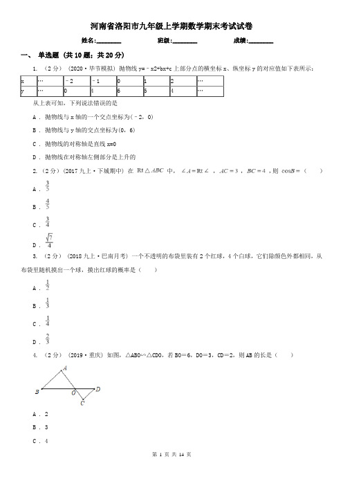 河南省洛阳市九年级上学期数学期末考试试卷