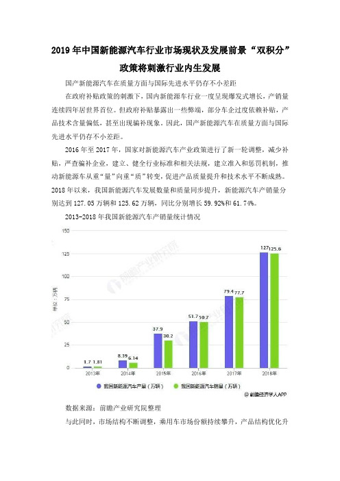 2019年中国新能源汽车行业市场现状及发展前景 “双积分”政策将刺激行业内生发展