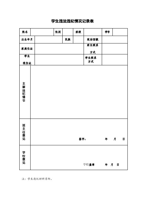 学生违法违纪情况登记表