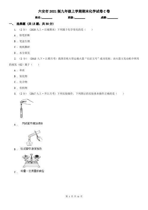 六安市2021版九年级上学期期末化学试卷C卷