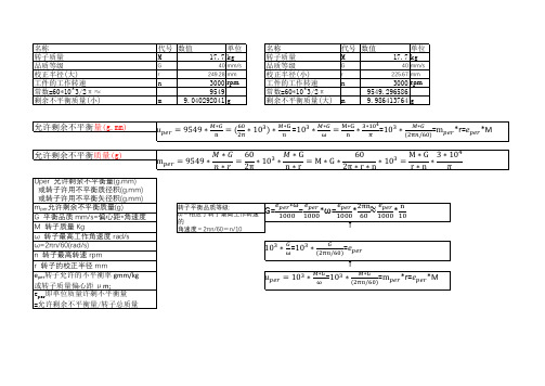 转子允许剩余不平衡质量的计算公式及关系汇总