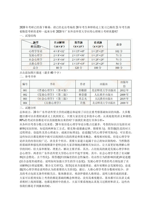 2020年广东外语外贸大学应用心理硕士考研真题分析