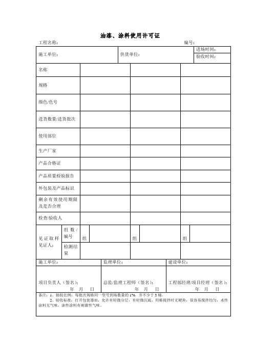 油漆、涂料使用许可证