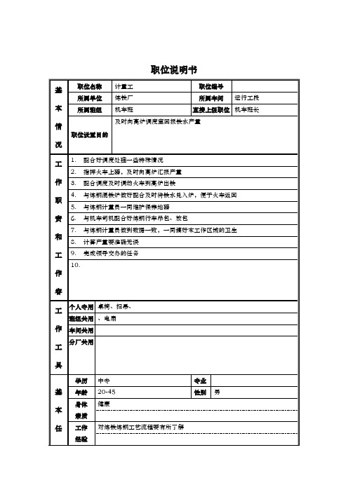 计量工岗位说明书