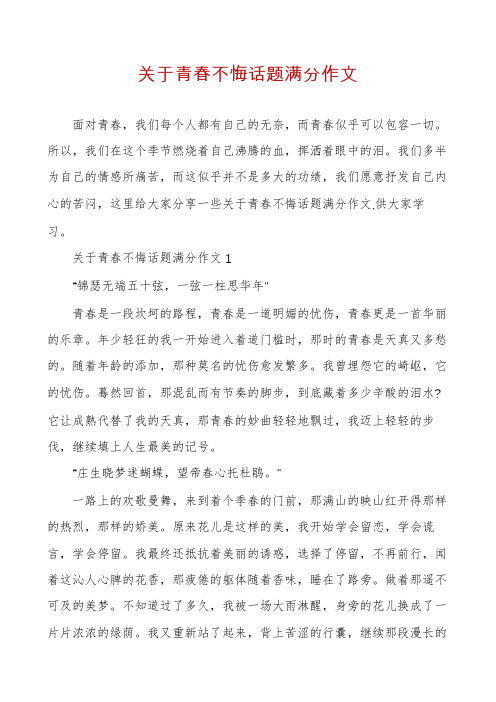 关于青春不悔话题满分作文