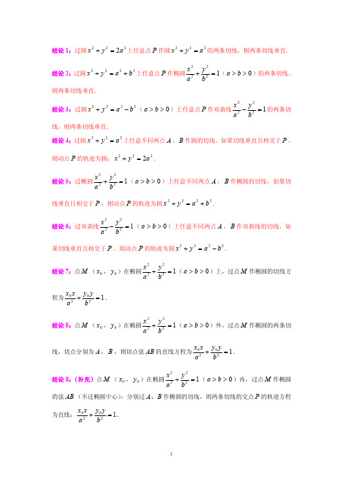 圆锥曲线中非常有用的190条结论