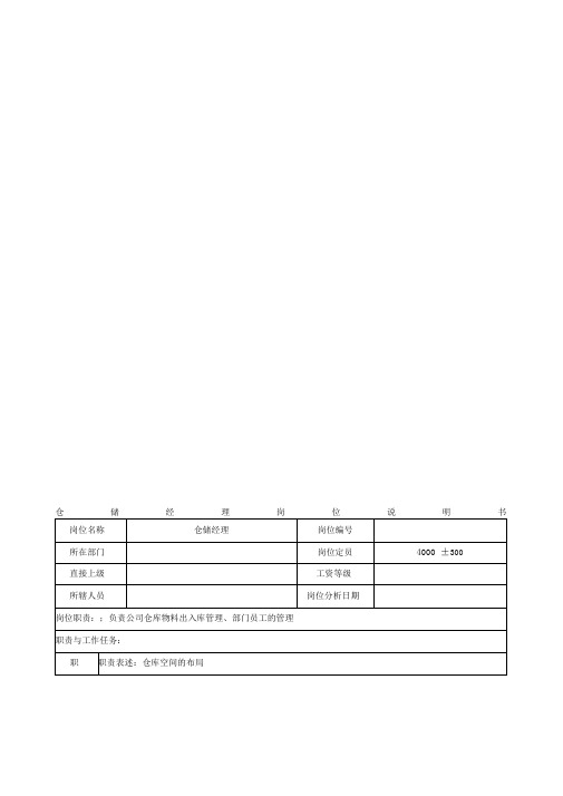 仓储经理岗位说明书及考核表