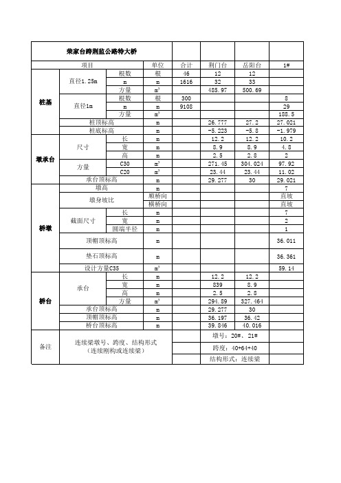 全线桥梁(含墩身)统计表